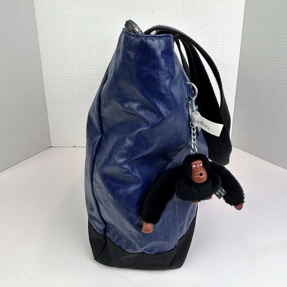 Kipling Luna Nylon Double Handle Tote Bag Lacquer Indigo Blue w/ Davina Monkey - Picture 6 of 16